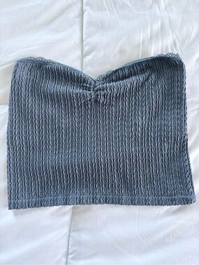 Strapless Ribbed Crop Top in Slate Blue